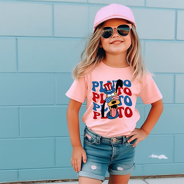 Girls pink patriotic short-sleeved T-shirt-4th of July