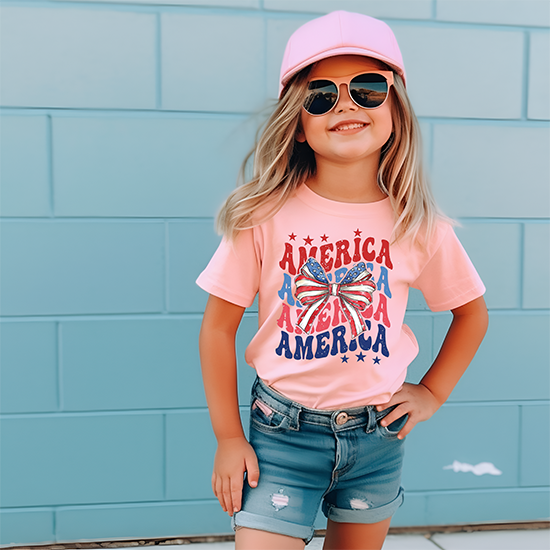 Girls pink patriotic short-sleeved T-shirt-4th of July