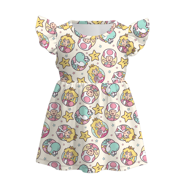 Super Mario World theme printed summer outfit for sisters