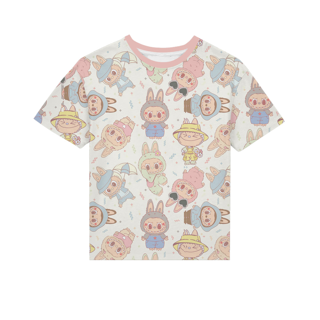 Girls flutter sleeve twirl dress with labubu printed