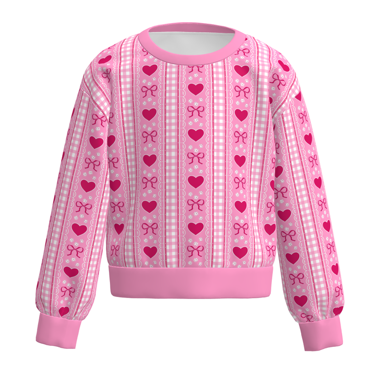 Valentine's pink heart printed pullover sweatshirt for girls