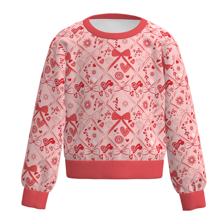 Valentine's pink heart printed pullover sweatshirt for girls