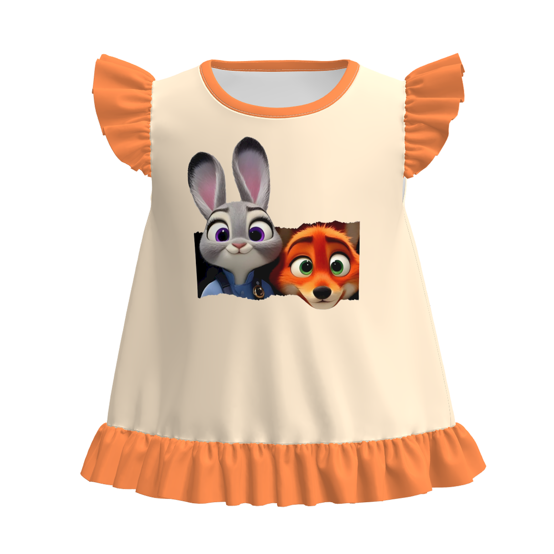 Zootopia inspired printed flutter sleeve ruffle top for girls
