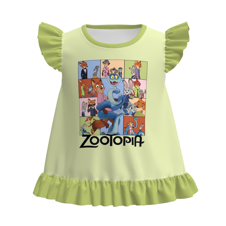 Zootopia inspired printed flutter sleeve ruffle top for girls