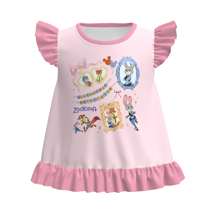 Zootopia inspired printed flutter sleeve ruffle top for girls