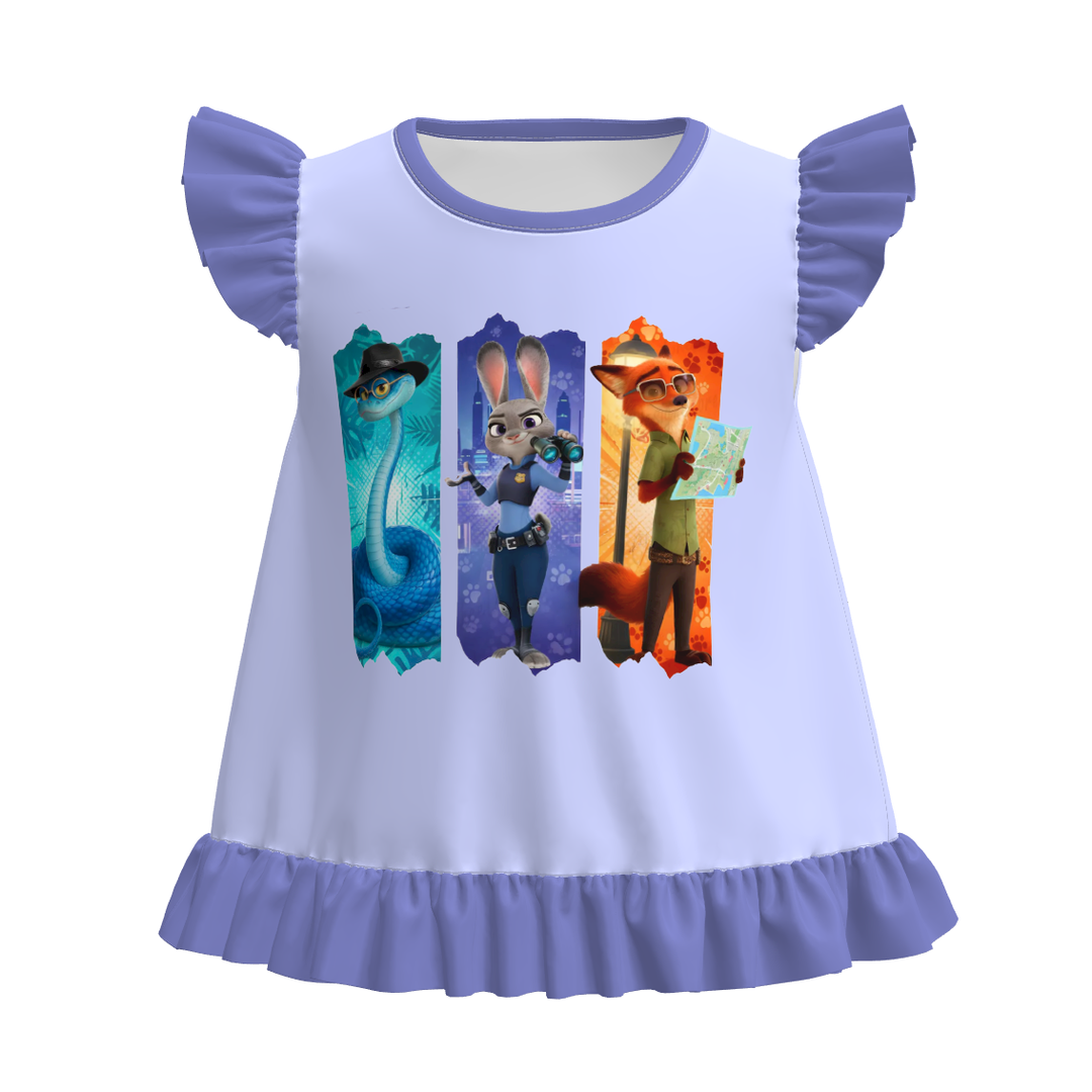 Zootopia inspired printed flutter sleeve ruffle top for girls