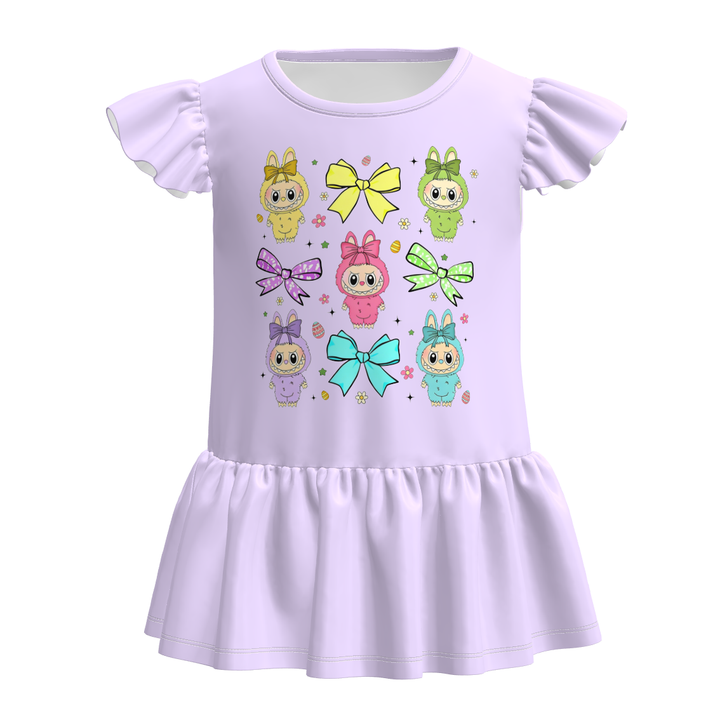 Easter Girls cartoon cute printed flutter sleeve ruffle top
