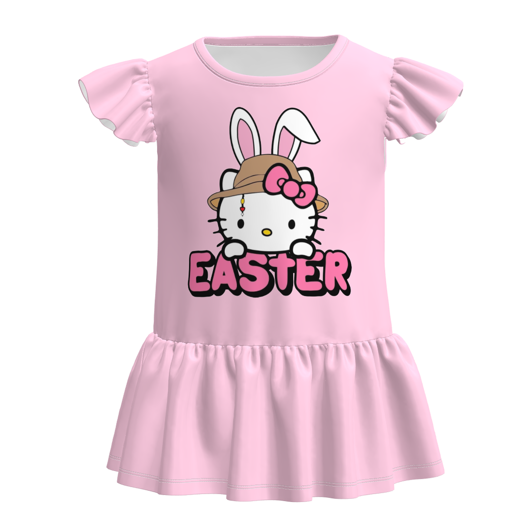 Easter Girls cartoon cute printed flutter sleeve ruffle top