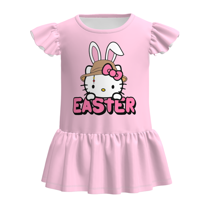 Easter Girls cartoon cute printed flutter sleeve ruffle top