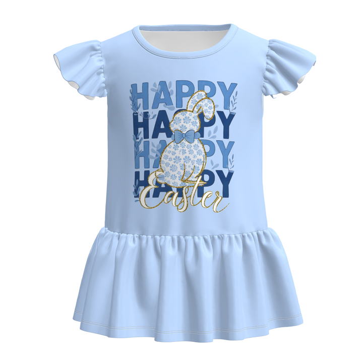 Easter Girls cartoon cute printed flutter sleeve ruffle top