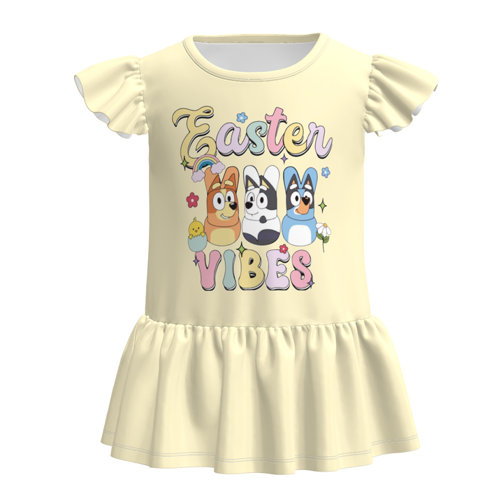Easter Girls cartoon cute printed flutter sleeve ruffle top