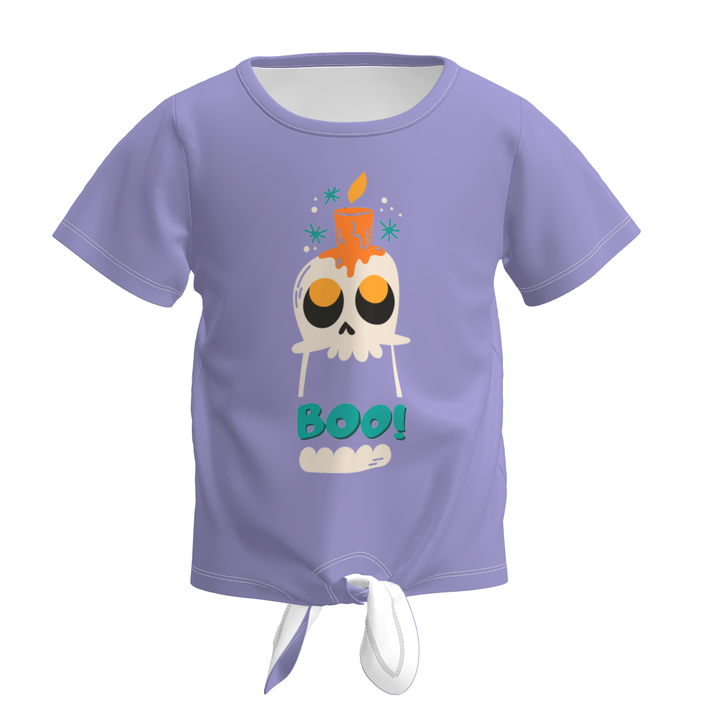 Girls Halloween letter printed Tie-hem top
