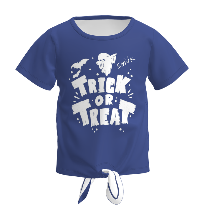 Girls Halloween letter printed Tie-hem top