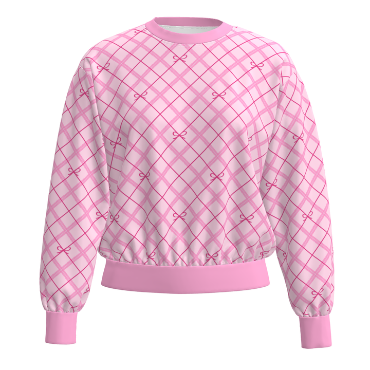 Valentine's pink heart printed pullover sweatshirt for women