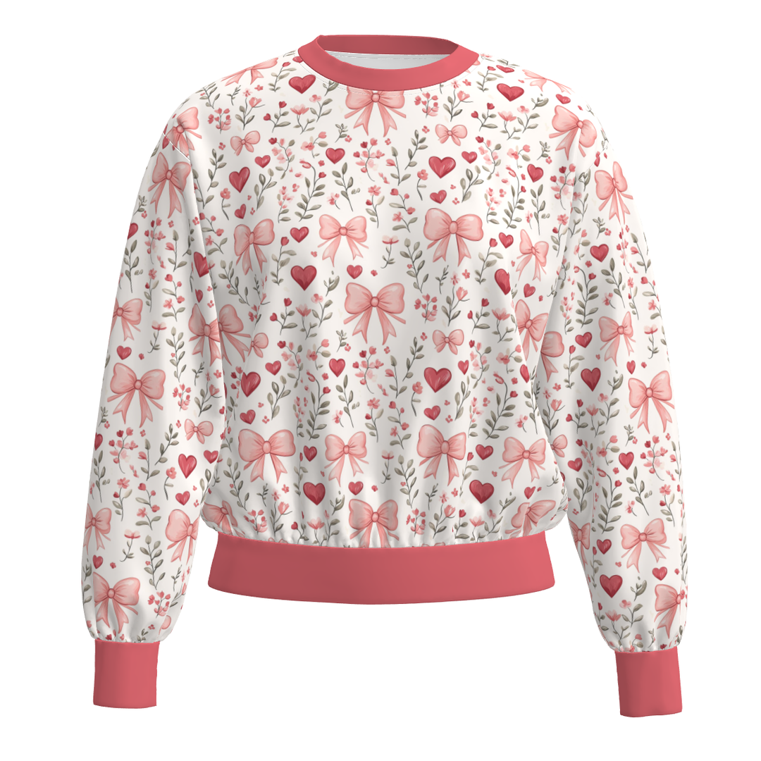 Valentine's pink heart printed pullover sweatshirt for women