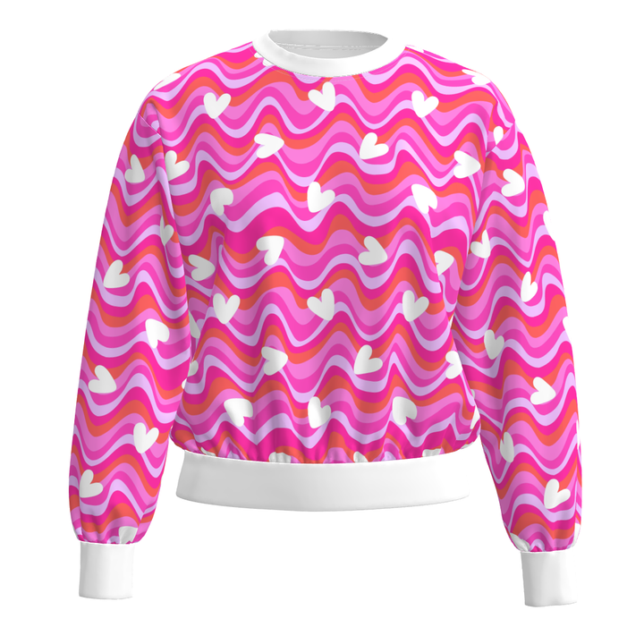 Valentine's pink heart printed pullover sweatshirt for women