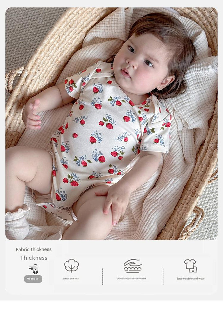 Baby summer pure cotton fruit printed envelope collar romper