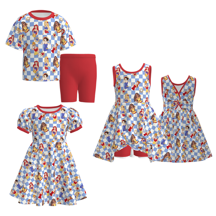 Girls' princess vacation printed summer dress sibling outfits