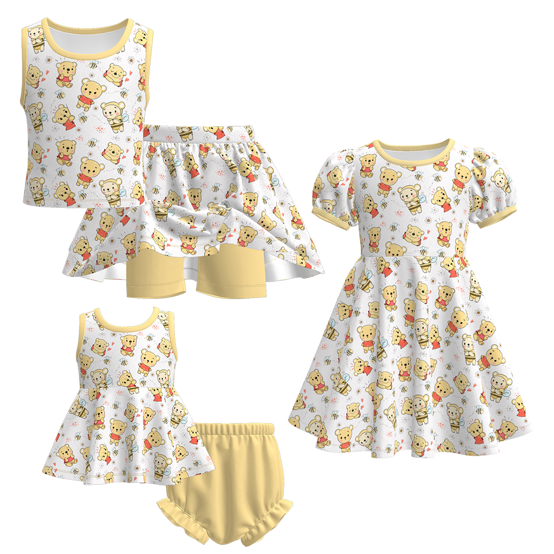 Girls' winnie the pooh printed summer dress sibling outfits