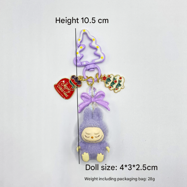 Christmas flocking mini Labubu keychain bag pendant