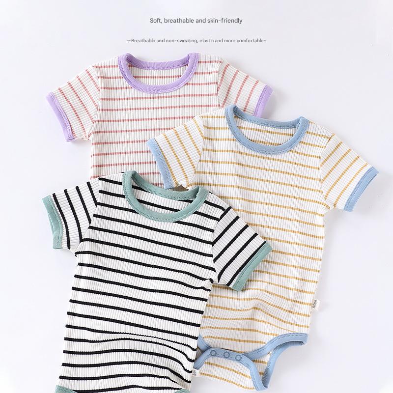 Summer Baby Pure Cotton Short-sleeved Striped Romper