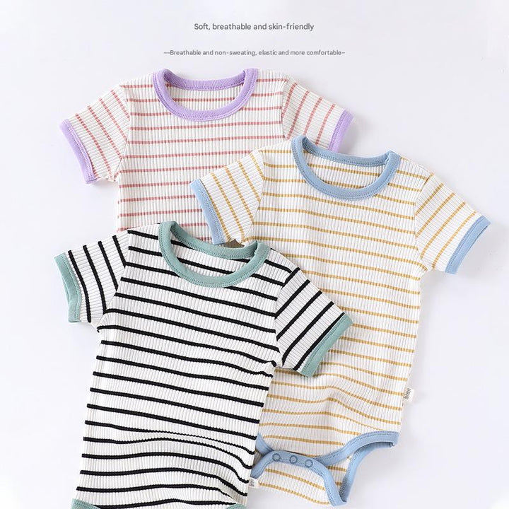Summer Baby Pure Cotton Short-sleeved Striped Romper
