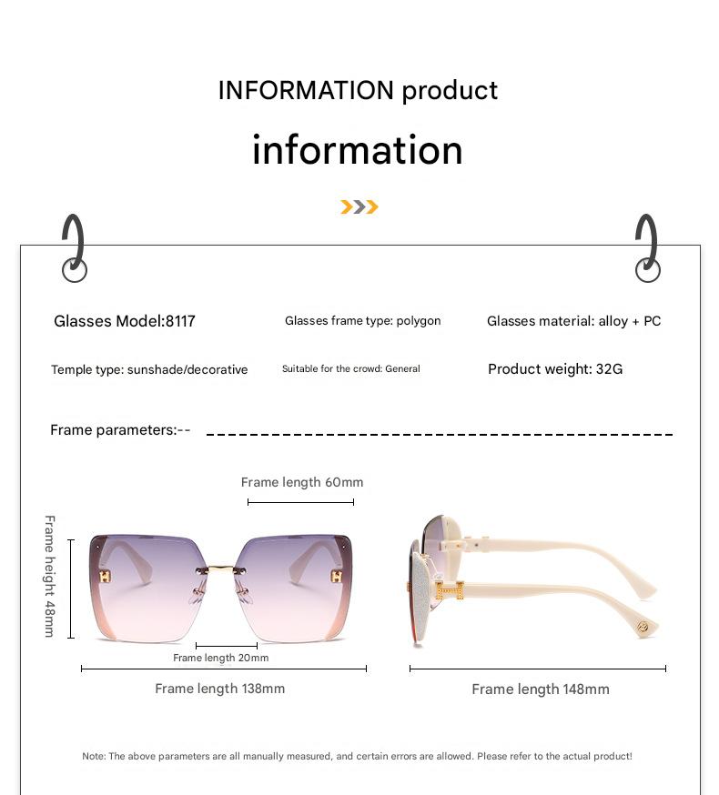 Glitter star frameless square sunglasses for women
