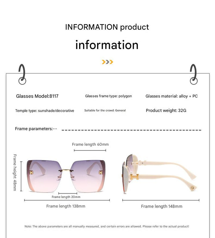 Glitter star frameless square sunglasses for women