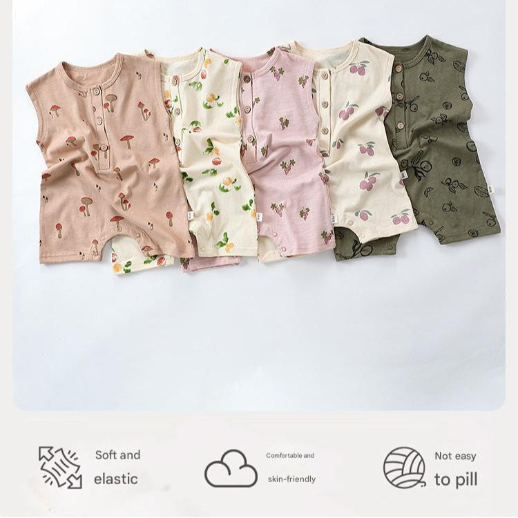 Summer boys girls pure cotton sleeveless button romper