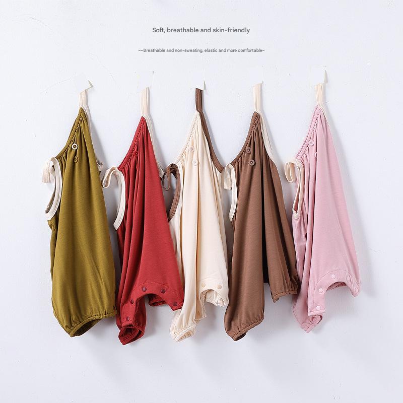 Summer baby solid color sling romper newborn clothes