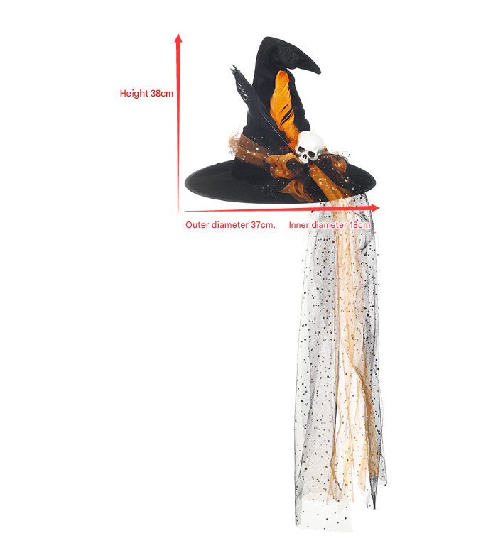 Halloween Mesh sequin Witch Hat with skull deco