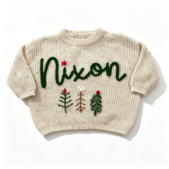 Personalized hand embroidered Christmas knitted sweater for baby kids