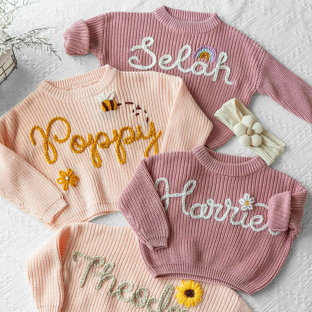 Hand Embroidered Personalized Name Baby Kids Sweater