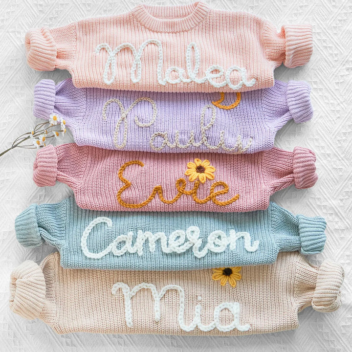 Hand Embroidered Personalized Name Baby Kids Sweater