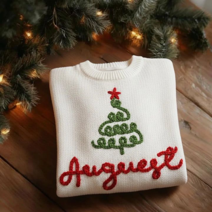 Hand Embroidered Baby Name Christmas Sweater Family Matching Christmas Sweater
