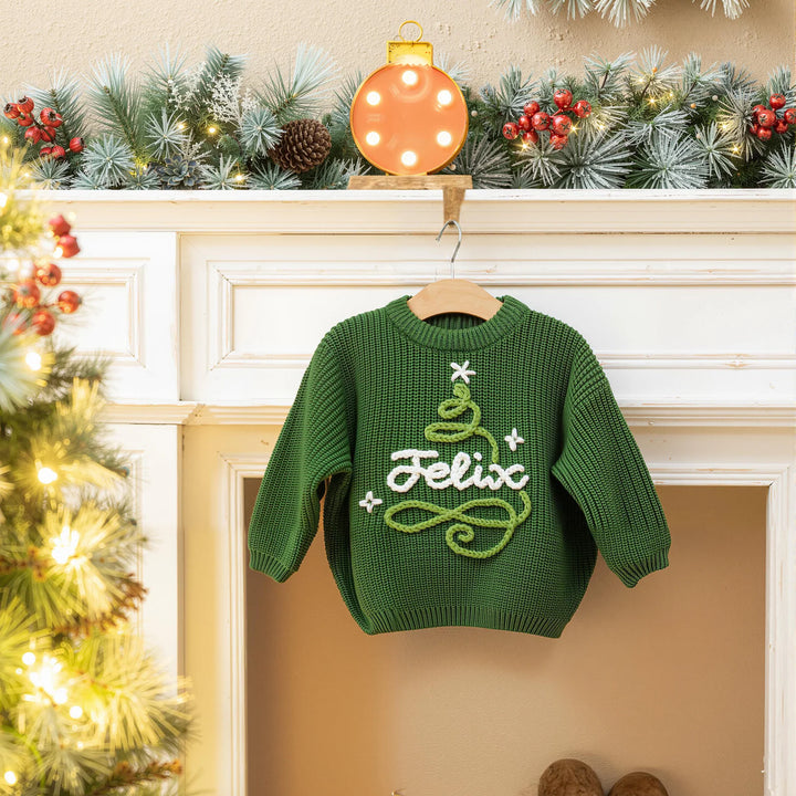 Hand Embroidered Baby Name Christmas Sweater Family Matching Christmas Sweater