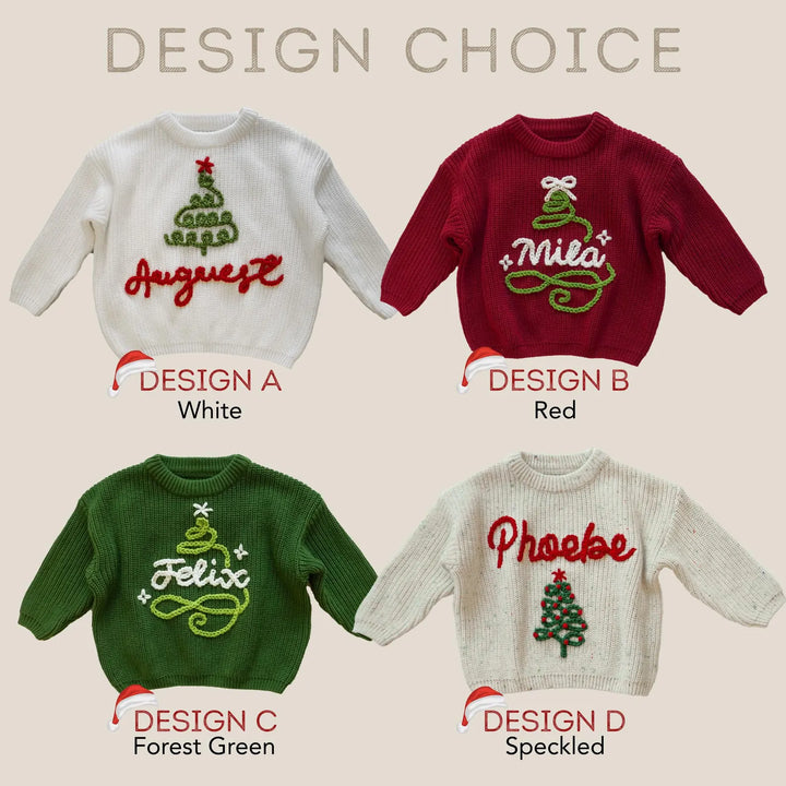 Hand Embroidered Baby Name Christmas Sweater Family Matching Christmas Sweater