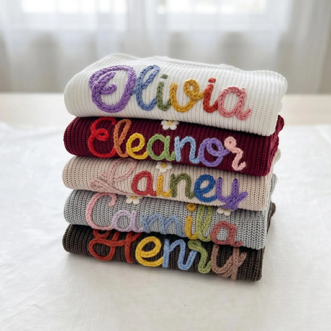 Hand Embroidered Personalized Name Baby Kids Sweater