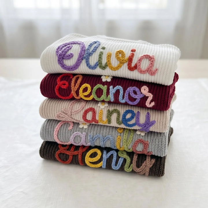 Hand Embroidered Personalized Name Baby Kids Sweater