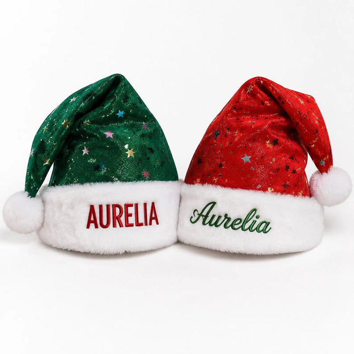 Personalized Embroidered Christmas Santa Hat With Glitter Stars