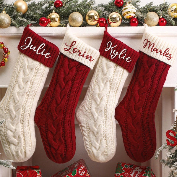 2026 Embroidered Christmas Stocking Knitted Family Stocking with Name Holiday Xmas Gift
