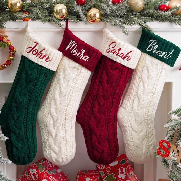 2026 Embroidered Christmas Stocking Knitted Family Stocking with Name Holiday Xmas Gift