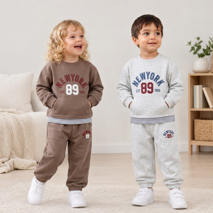 Kids New York 89 Letter Print Long Sleeve Sweatshirt and Pants Set