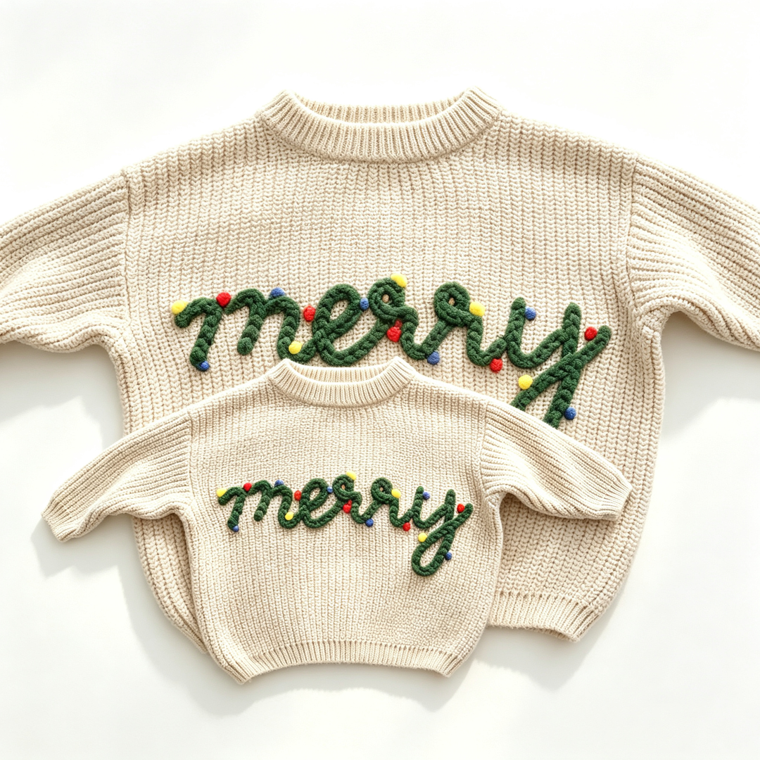 Merry Embroidered Family Matching Christmas Sweater