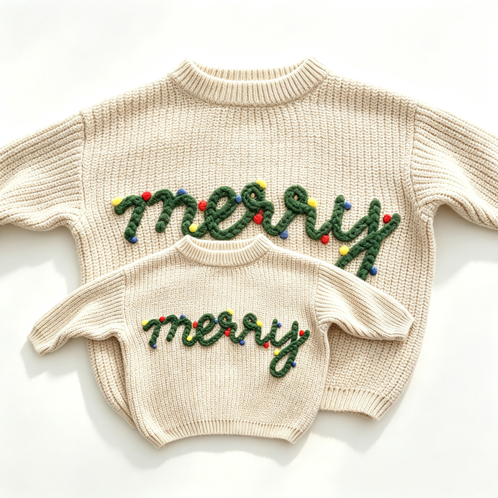 Merry Embroidered Family Matching Christmas Sweater