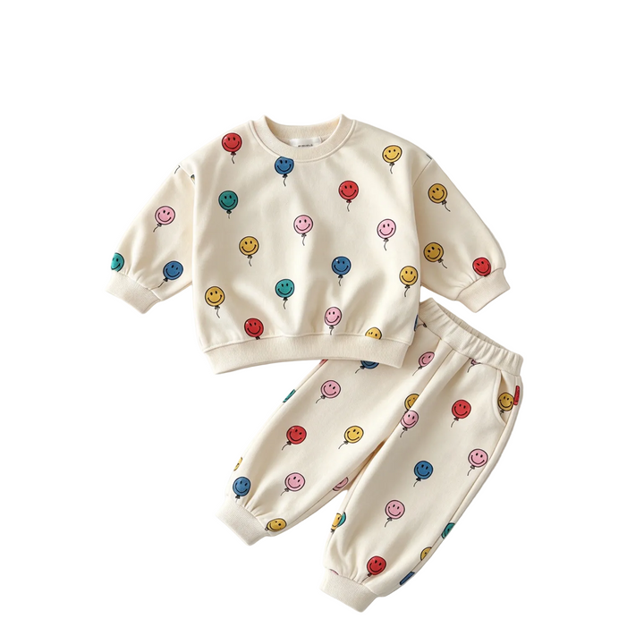 Smiley Face Colorful Balloon Print Sweatshirt and Pants Set
