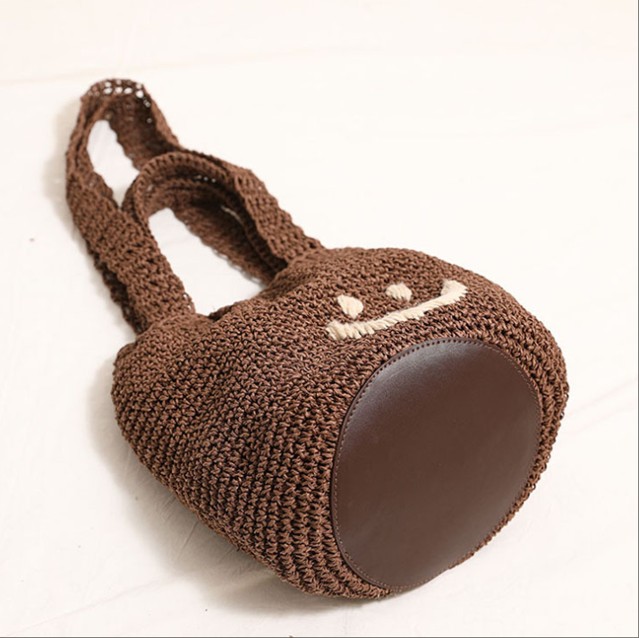 Smiley face one-shoulder cotton woven bag holiday beach bag