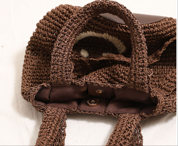 Smiley face one-shoulder cotton woven bag holiday beach bag