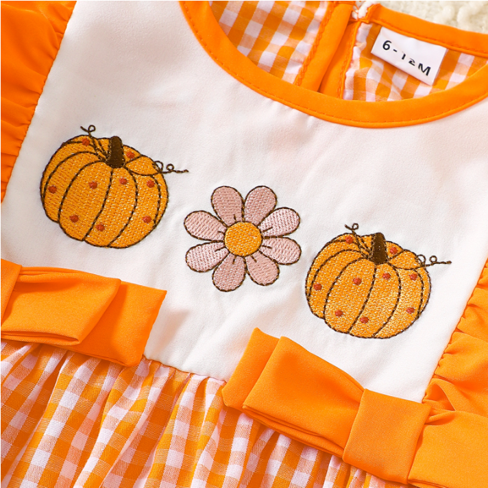 Halloween ghost embroidery plaid ruffle top&pant set