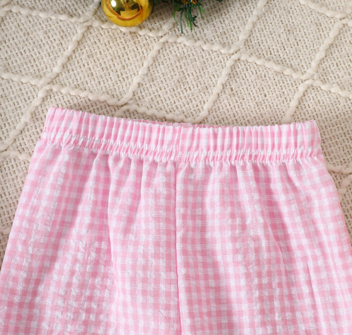 Halloween ghost embroidery plaid ruffle top&pant set